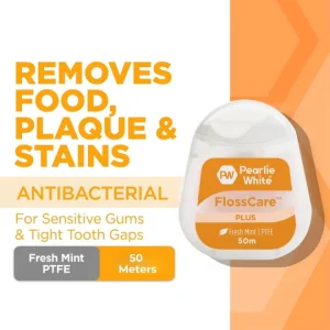 Pearlie White Floss Plus PTFE Mint 50m – Smooth Glide, Plaque Removal & Fresh Breath